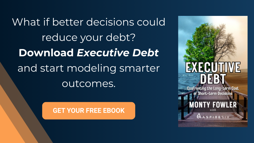 Executive Debt Call to Action: What if better decisions could reduce your debt? Download Executive Debt and start modeling smarter outcomes.
